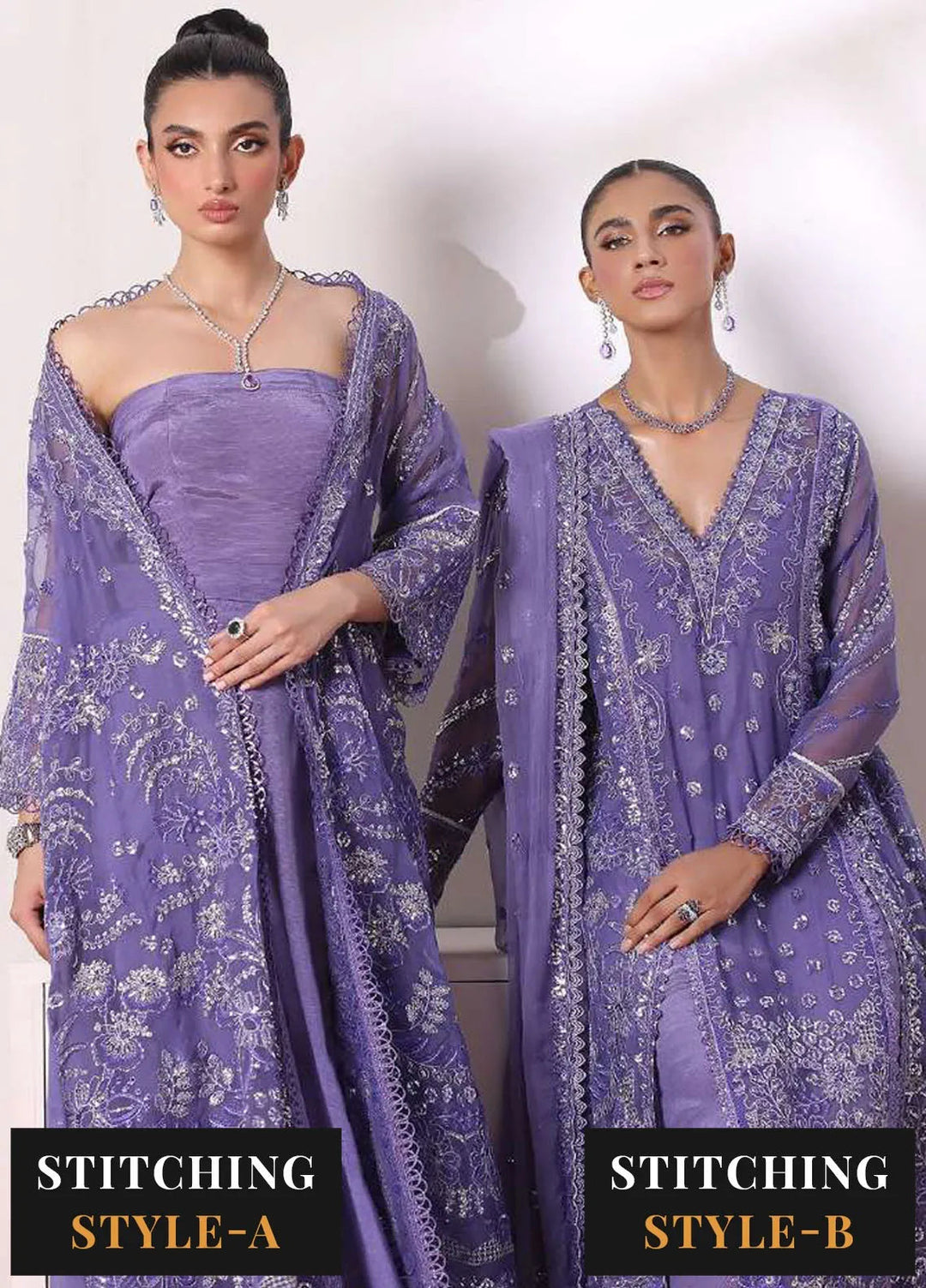Noor By Saadia Asad Embroidered Chiffon Suit Unstitched 3 Piece NSA24CL D-02 Indira - Formal Collection