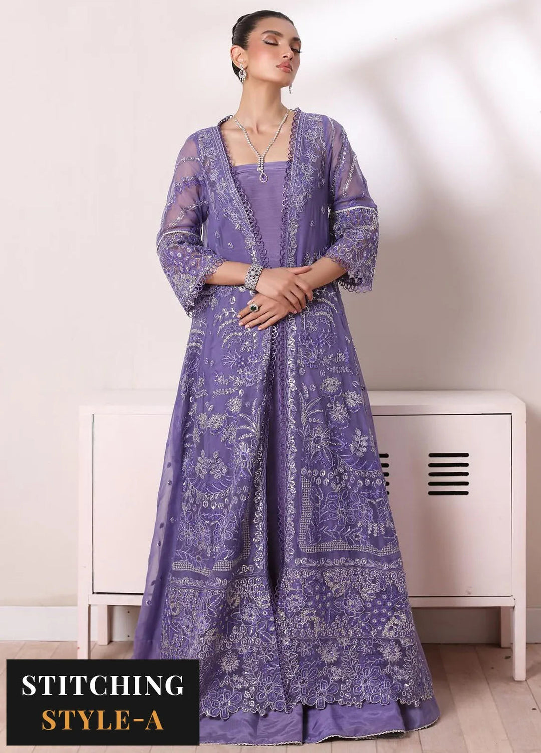 Noor By Saadia Asad Embroidered Chiffon Suit Unstitched 3 Piece NSA24CL D-02 Indira - Formal Collection