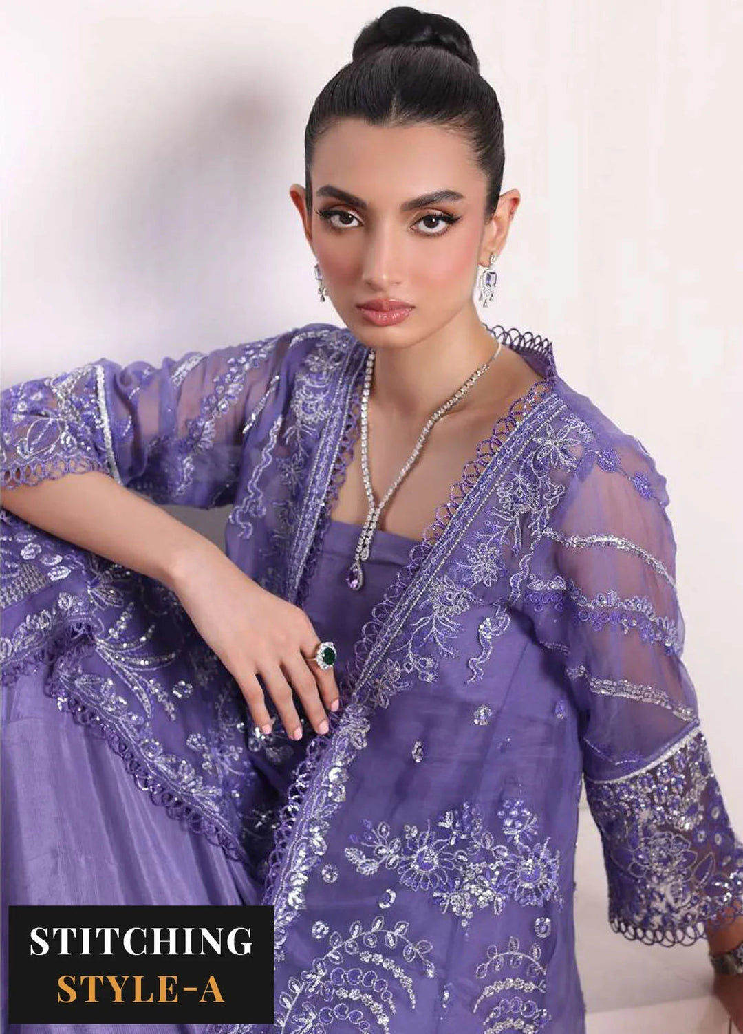 Noor By Saadia Asad Embroidered Chiffon Suit Unstitched 3 Piece NSA24CL D-02 Indira - Formal Collection