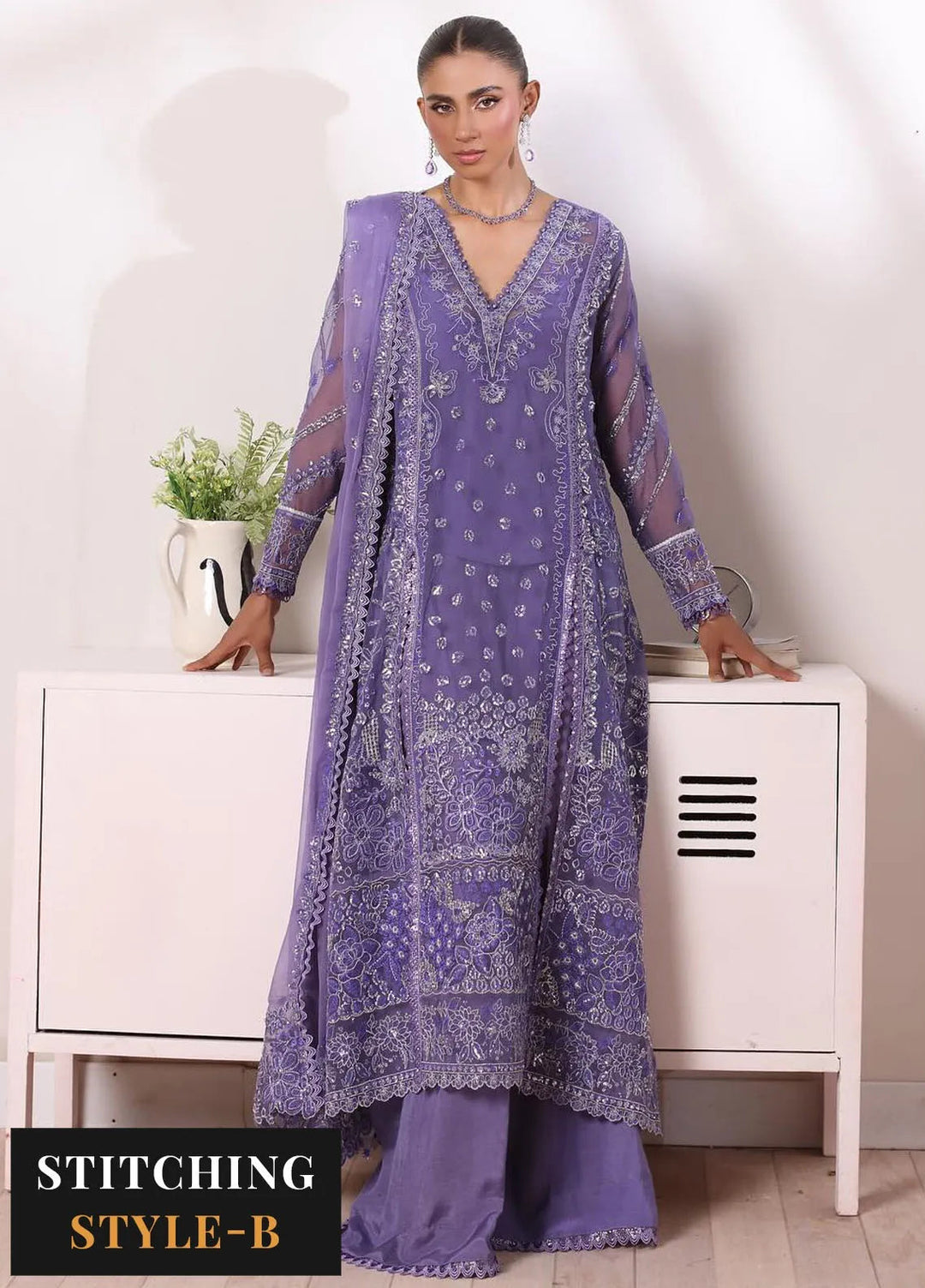 Noor By Saadia Asad Embroidered Chiffon Suit Unstitched 3 Piece NSA24CL D-02 Indira - Formal Collection