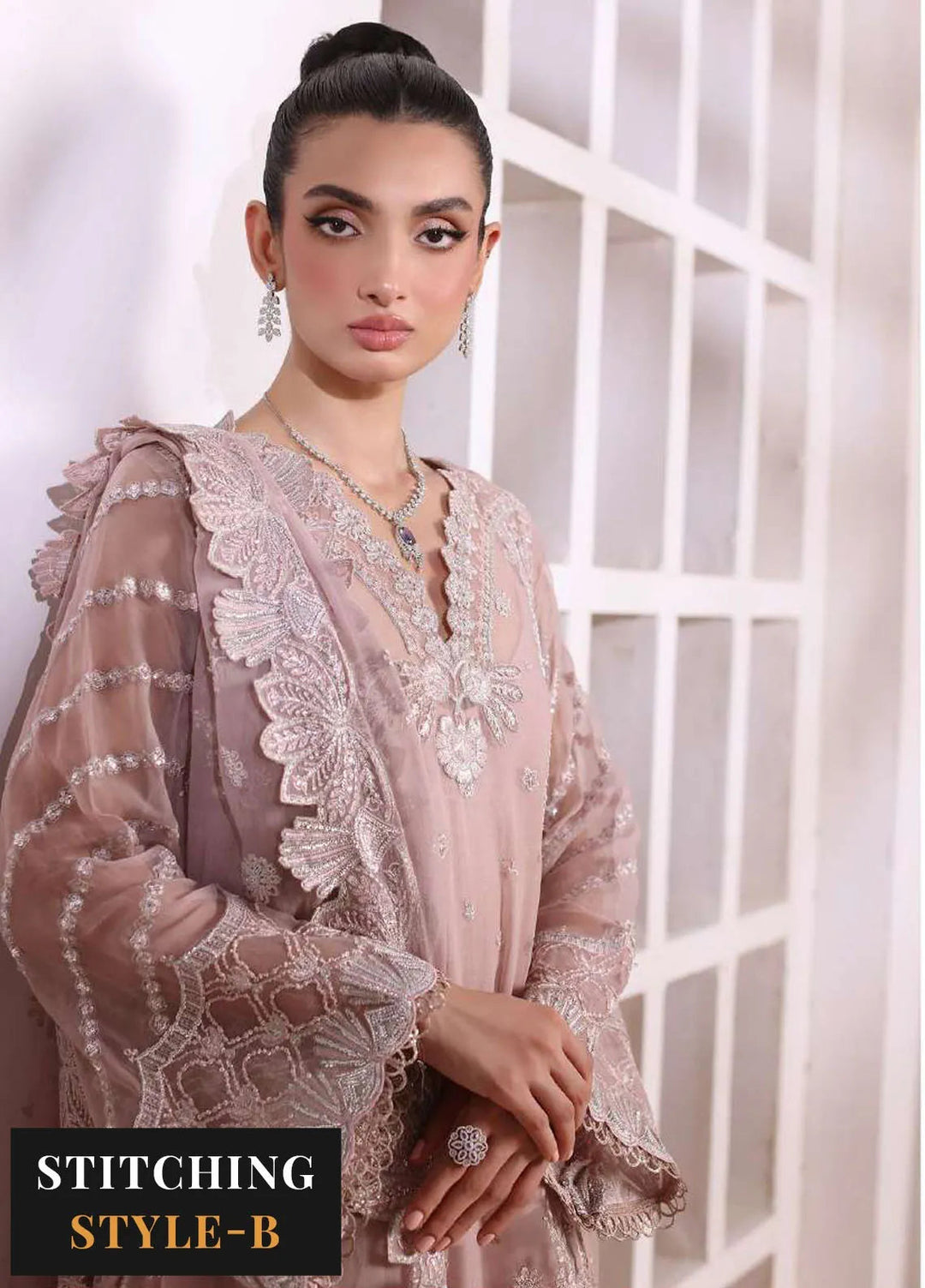 Noor By Saadia Asad Embroidered Chiffon Suit Unstitched 3 Piece NSA24CL D-03 Olivia - Formal Collection