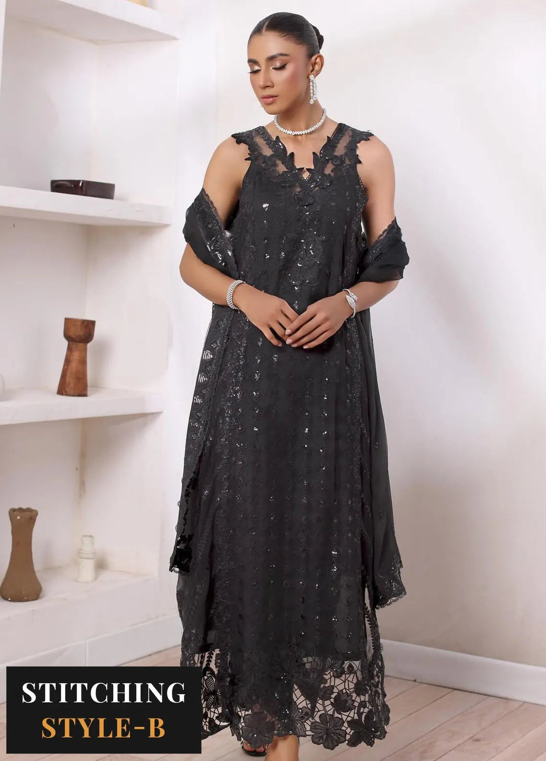 Noor By Saadia Asad Embroidered Chiffon Suit Unstitched 3 Piece NSA24CL D-04 Natalia - Formal Collection