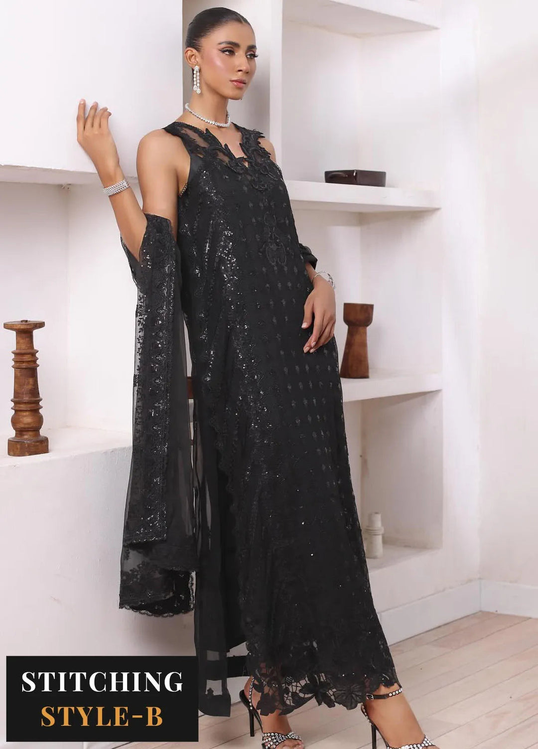 Noor By Saadia Asad Embroidered Chiffon Suit Unstitched 3 Piece NSA24CL D-04 Natalia - Formal Collection