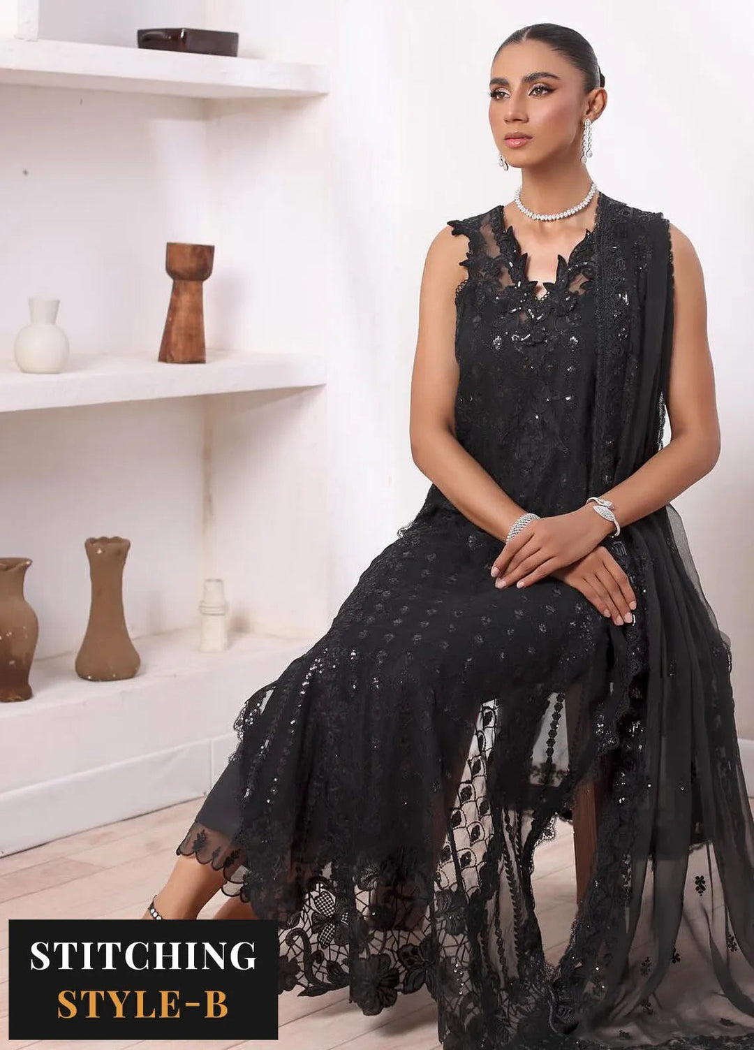 Noor By Saadia Asad Embroidered Chiffon Suit Unstitched 3 Piece NSA24CL D-04 Natalia - Formal Collection