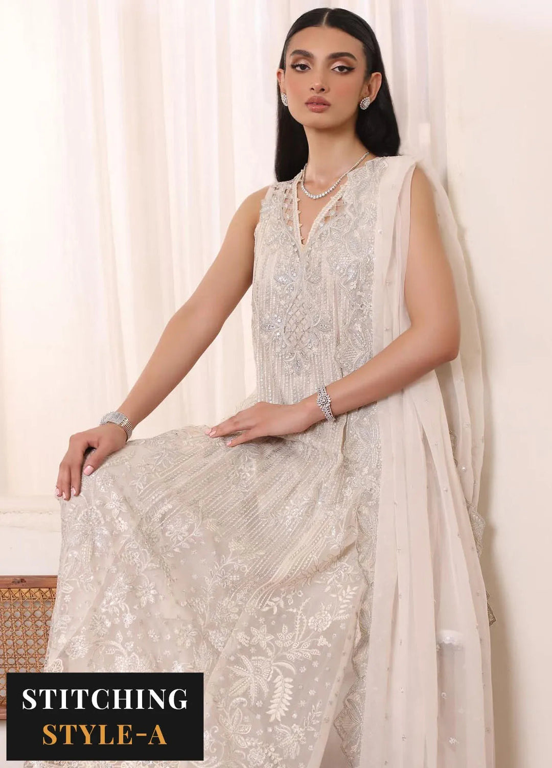 Noor By Saadia Asad Embroidered Chiffon Suit Unstitched 3 Piece NSA24CL D-05 Seliel - Formal Collection