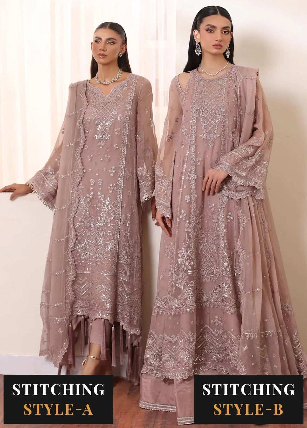 Noor By Saadia Asad Embroidered Chiffon Suit Unstitched 3 Piece NSA24CL D-07 Seaina - Formal Collection