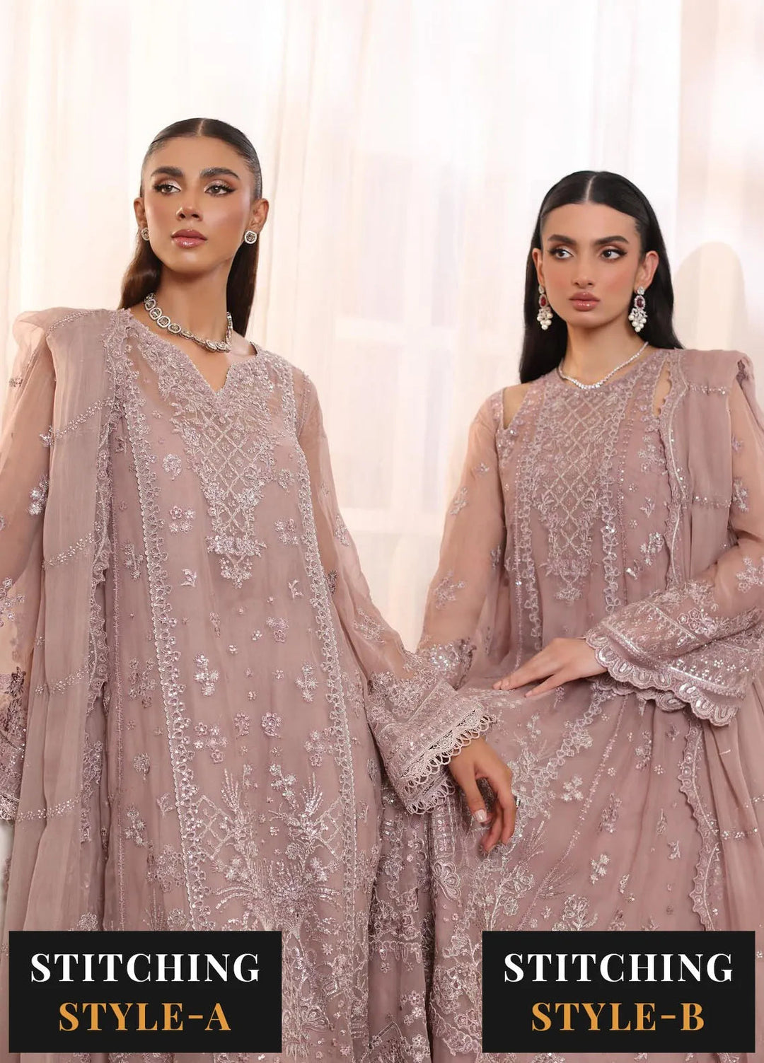 Noor By Saadia Asad Embroidered Chiffon Suit Unstitched 3 Piece NSA24CL D-07 Seaina - Formal Collection