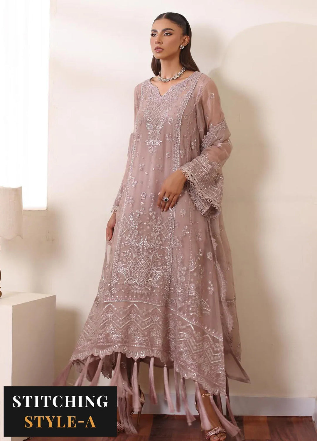 Noor By Saadia Asad Embroidered Chiffon Suit Unstitched 3 Piece NSA24CL D-07 Seaina - Formal Collection