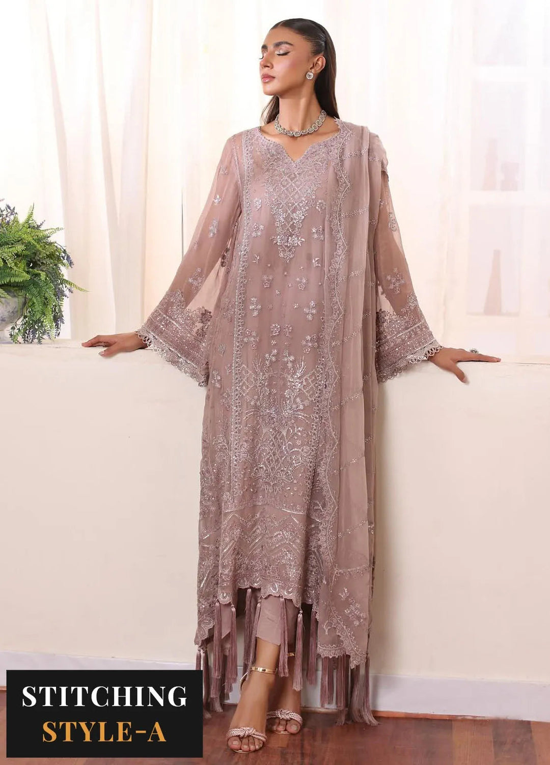 Noor By Saadia Asad Embroidered Chiffon Suit Unstitched 3 Piece NSA24CL D-07 Seaina - Formal Collection