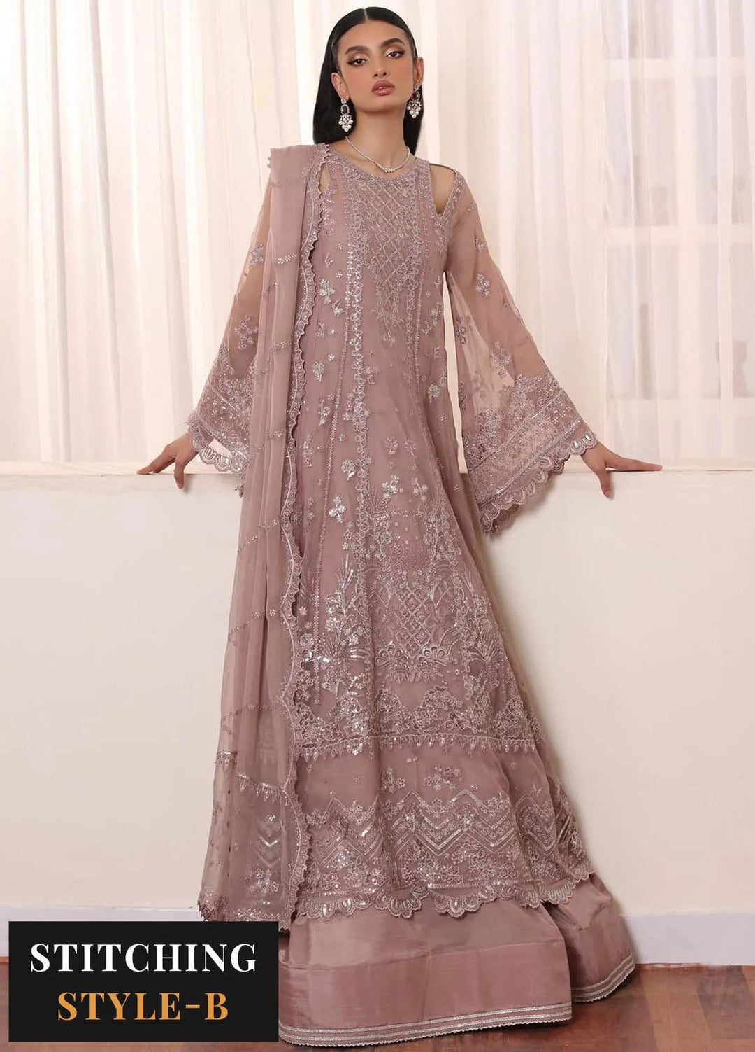Noor By Saadia Asad Embroidered Chiffon Suit Unstitched 3 Piece NSA24CL D-07 Seaina - Formal Collection