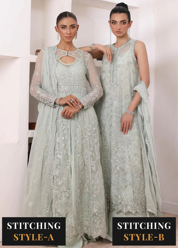 Noor By Saadia Asad Embroidered Chiffon Suit Unstitched 3 Piece NSA24CL D-08 Sage - Formal Collection