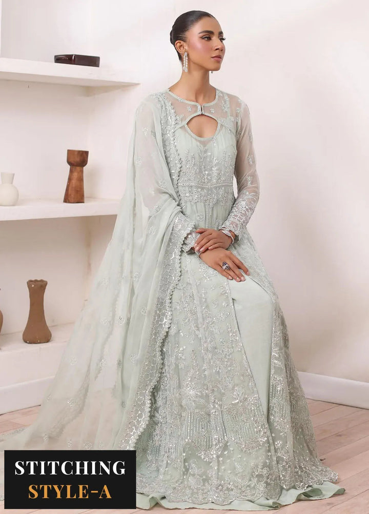 Noor By Saadia Asad Embroidered Chiffon Suit Unstitched 3 Piece NSA24CL D-08 Sage - Formal Collection