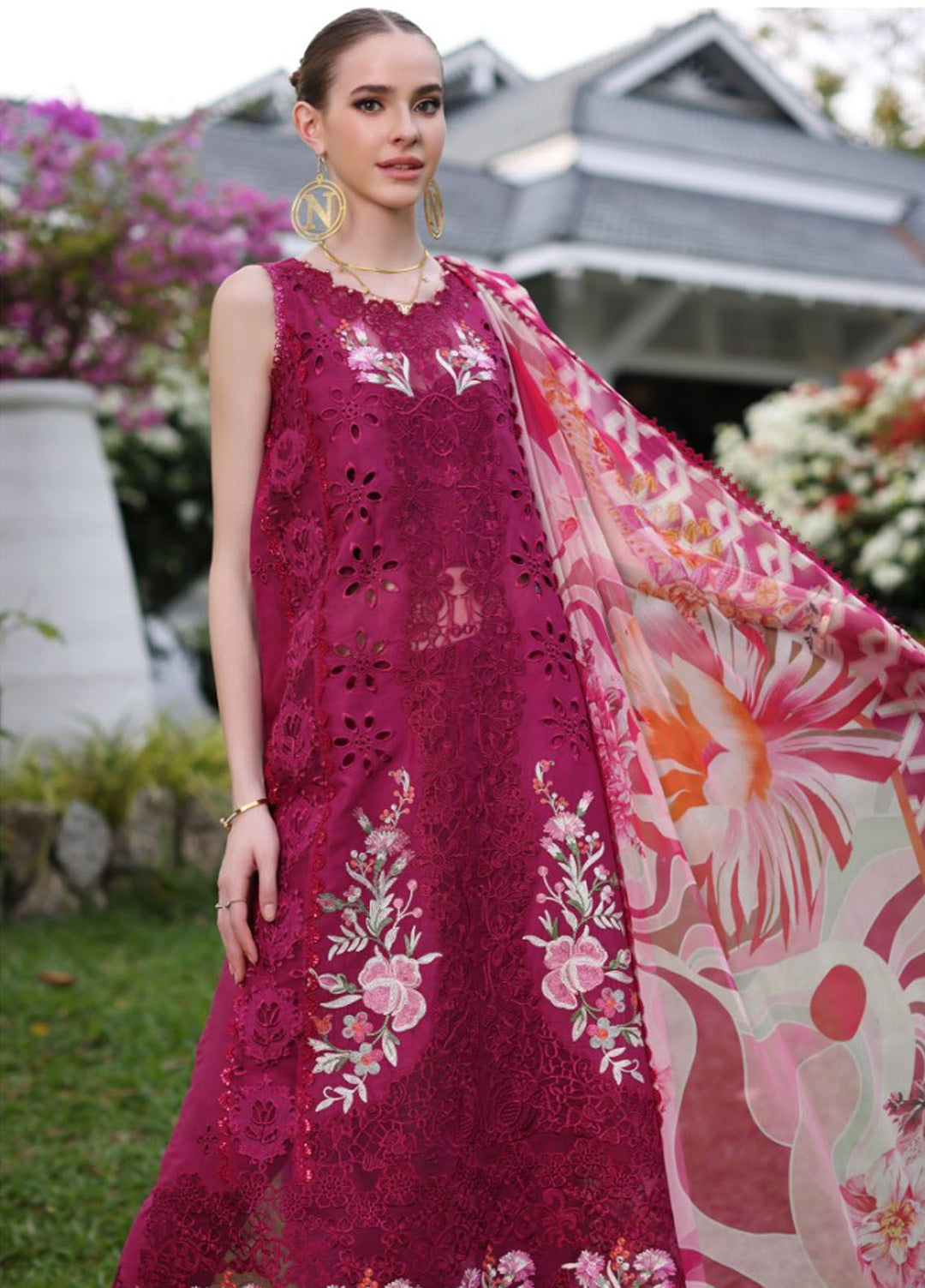 Noor By Saadia Asad Embroidered Lawn Suit Unstitched 3 Piece NSA24C D-10A - Luxury Summer Collection