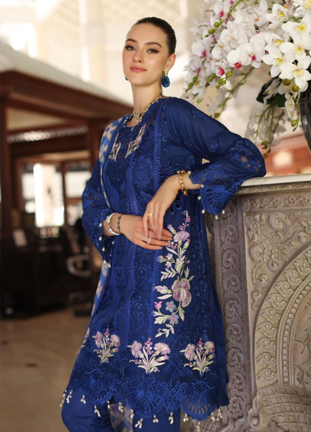 Noor By Saadia Asad Embroidered Lawn Suit Unstitched 3 Piece NSA24C D-10B - Luxury Summer Collection
