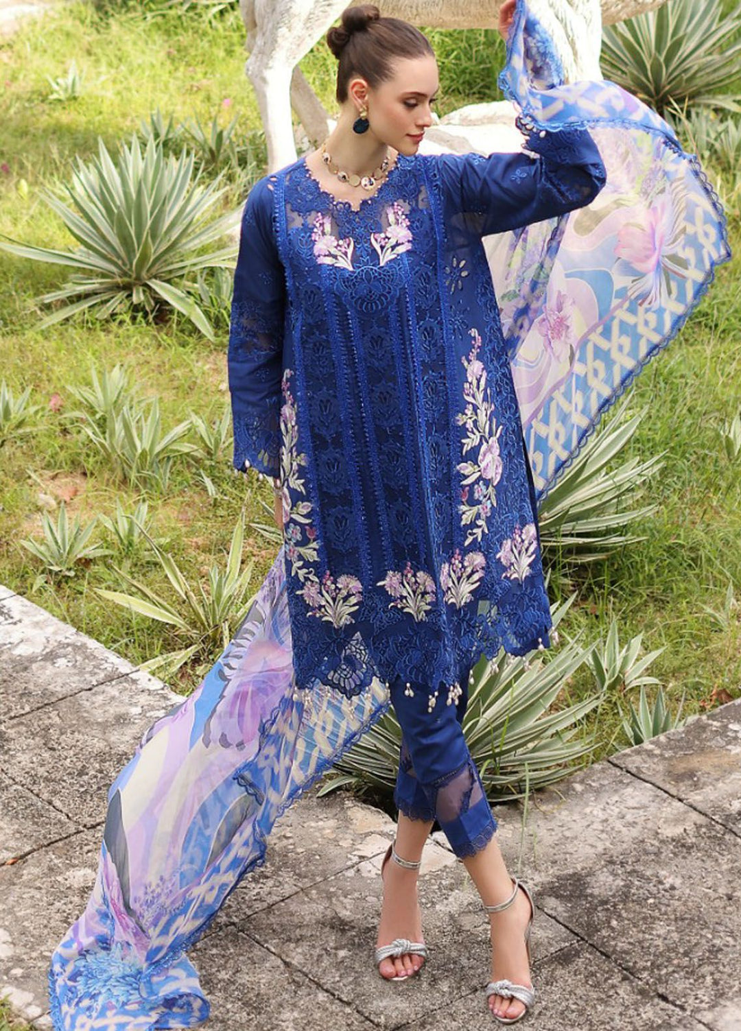 Noor By Saadia Asad Embroidered Lawn Suit Unstitched 3 Piece NSA24C D-10B - Luxury Summer Collection