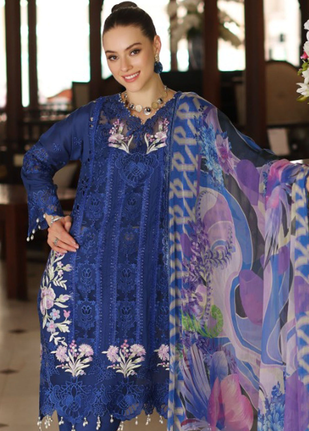 Noor By Saadia Asad Embroidered Lawn Suit Unstitched 3 Piece NSA24C D-10B - Luxury Summer Collection