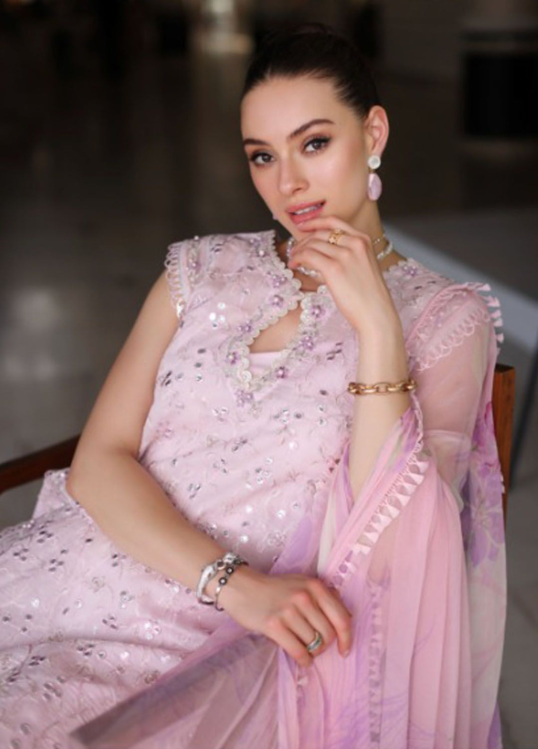 Noor By Saadia Asad Embroidered Lawn Suit Unstitched 3 Piece NSA24C D-11A - Luxury Summer Collection