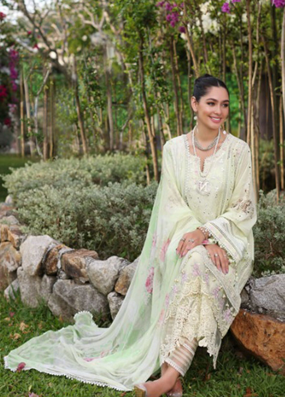Noor By Saadia Asad Embroidered Lawn Suit Unstitched 3 Piece NSA24C D-11B - Luxury Summer Collection