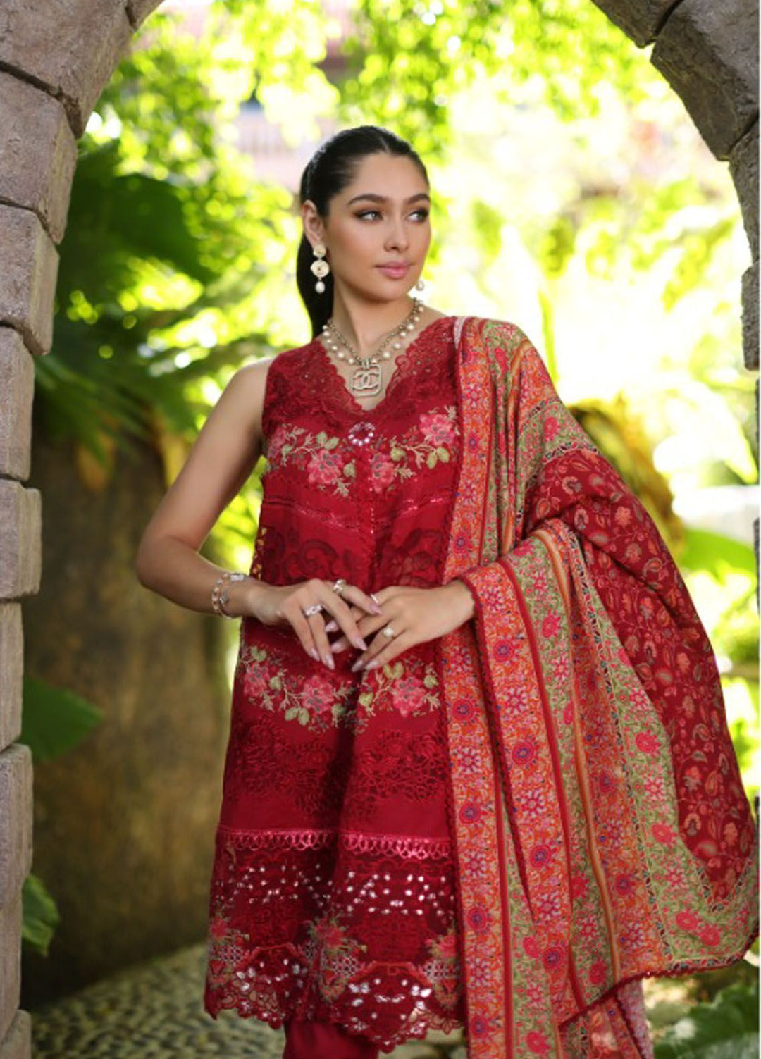 Noor By Saadia Asad Embroidered Lawn Suit Unstitched 3 Piece NSA24C D-12A - Luxury Summer Collection