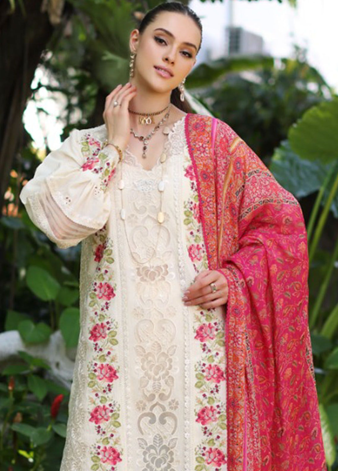 Noor By Saadia Asad Embroidered Lawn Suit Unstitched 3 Piece NSA24C D-12B - Luxury Summer Collection