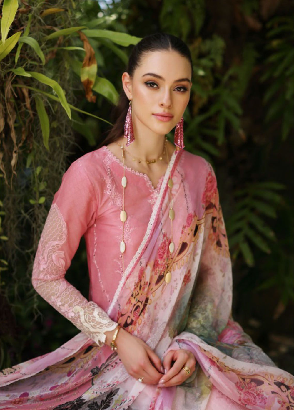 Noor By Saadia Asad Embroidered Lawn Suit Unstitched 3 Piece NSA24C D-1A - Luxury Summer Collection
