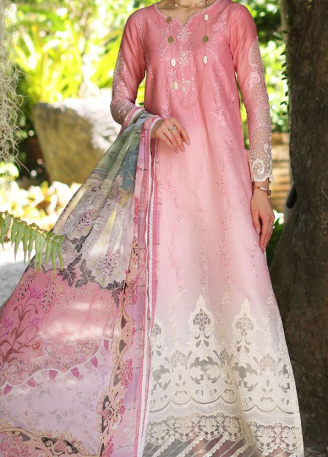 Noor By Saadia Asad Embroidered Lawn Suit Unstitched 3 Piece NSA24C D-1A - Luxury Summer Collection