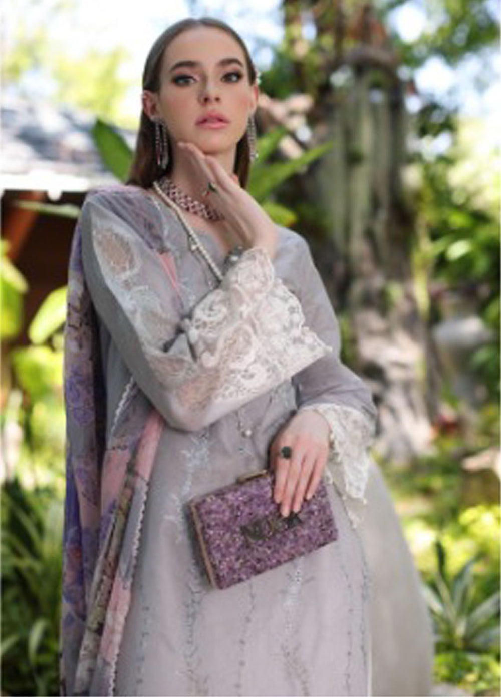 Noor By Saadia Asad Embroidered Lawn Suit Unstitched 3 Piece NSA24C D-1B - Luxury Summer Collection