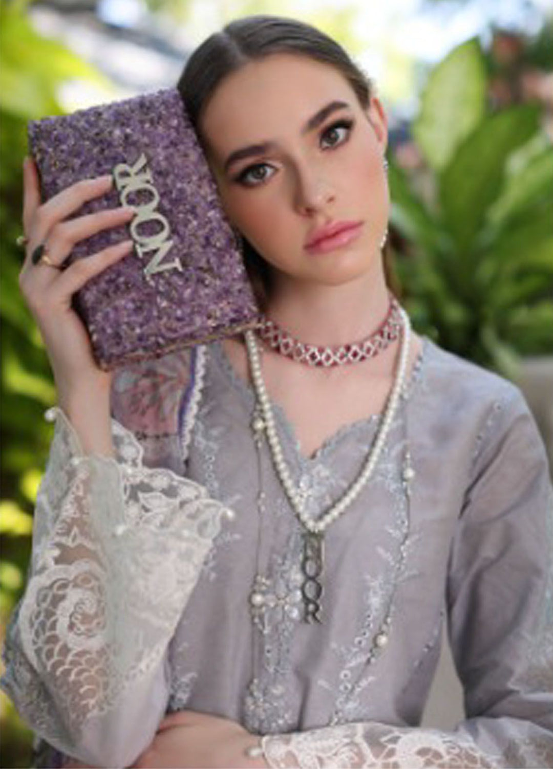 Noor By Saadia Asad Embroidered Lawn Suit Unstitched 3 Piece NSA24C D-1B - Luxury Summer Collection