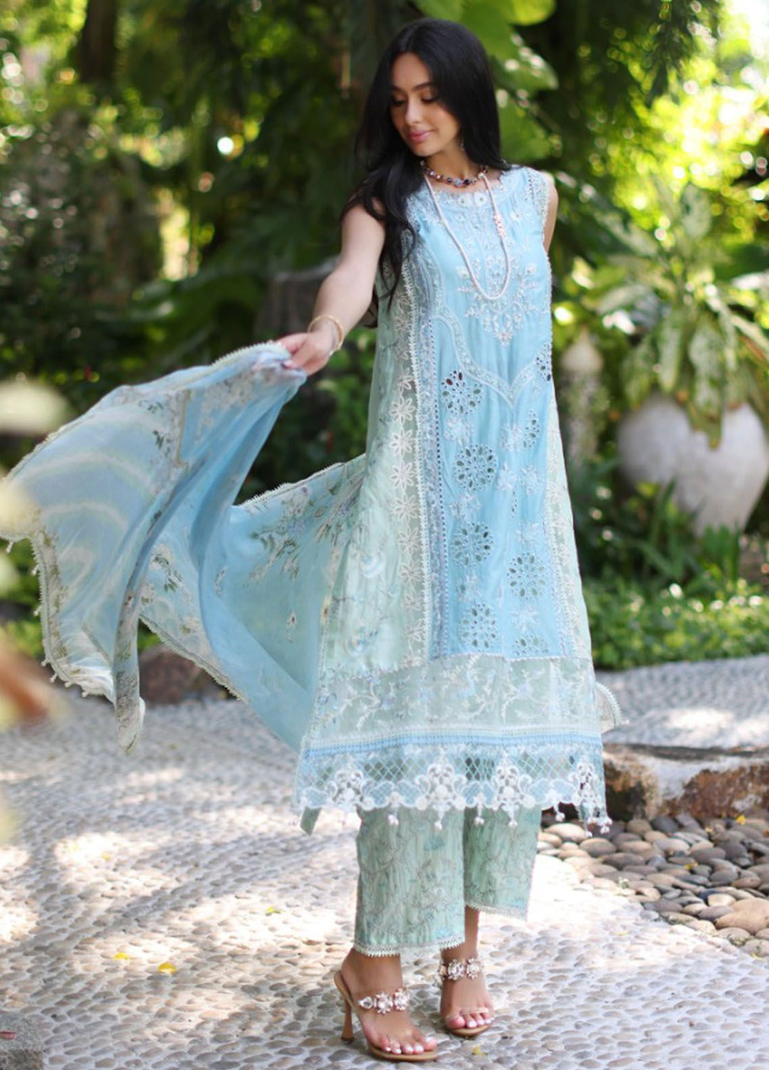 Noor By Saadia Asad Embroidered Lawn Suit Unstitched 3 Piece NSA24C D-2A - Luxury Summer Collection