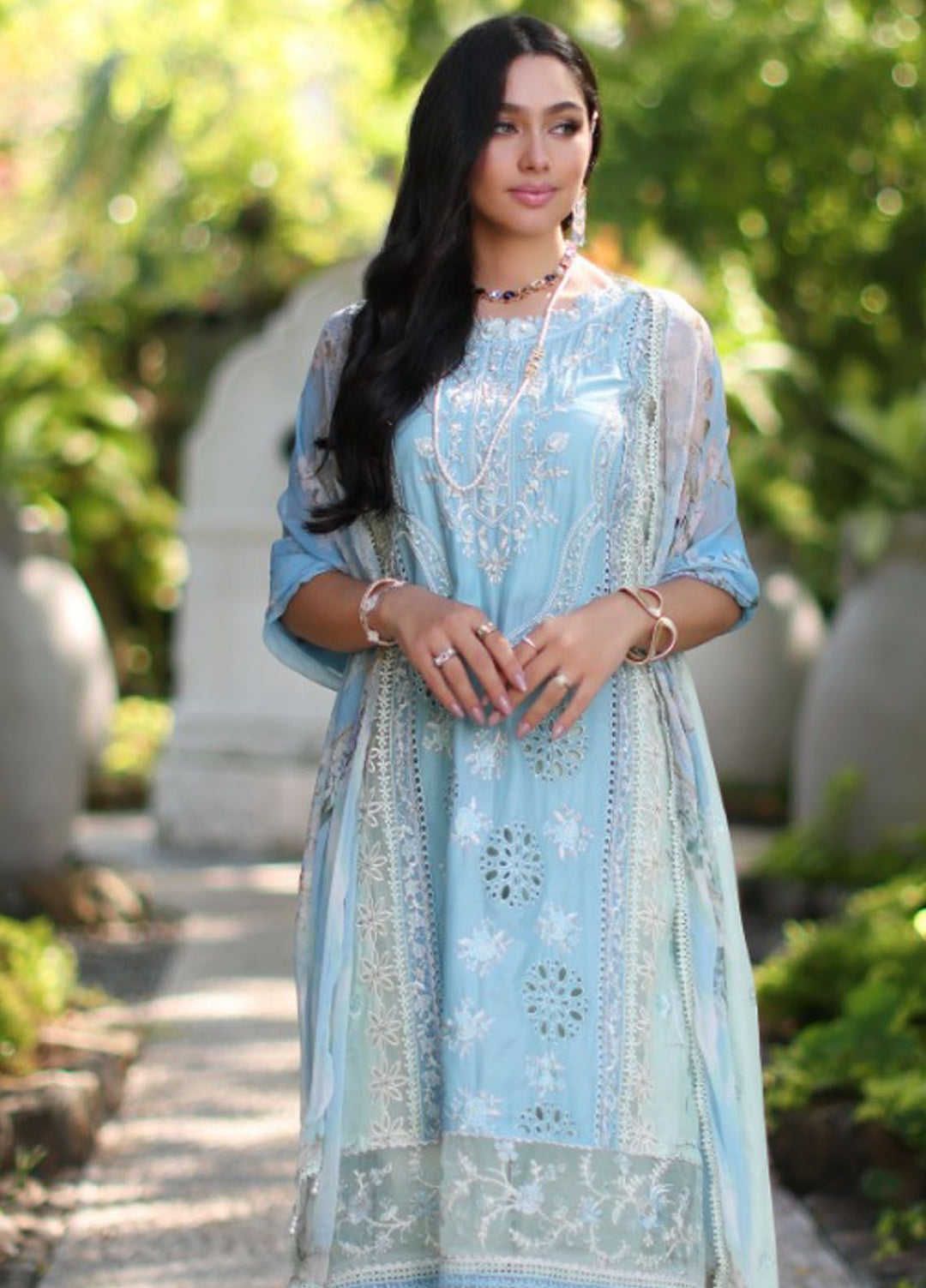 Noor By Saadia Asad Embroidered Lawn Suit Unstitched 3 Piece NSA24C D-2A - Luxury Summer Collection