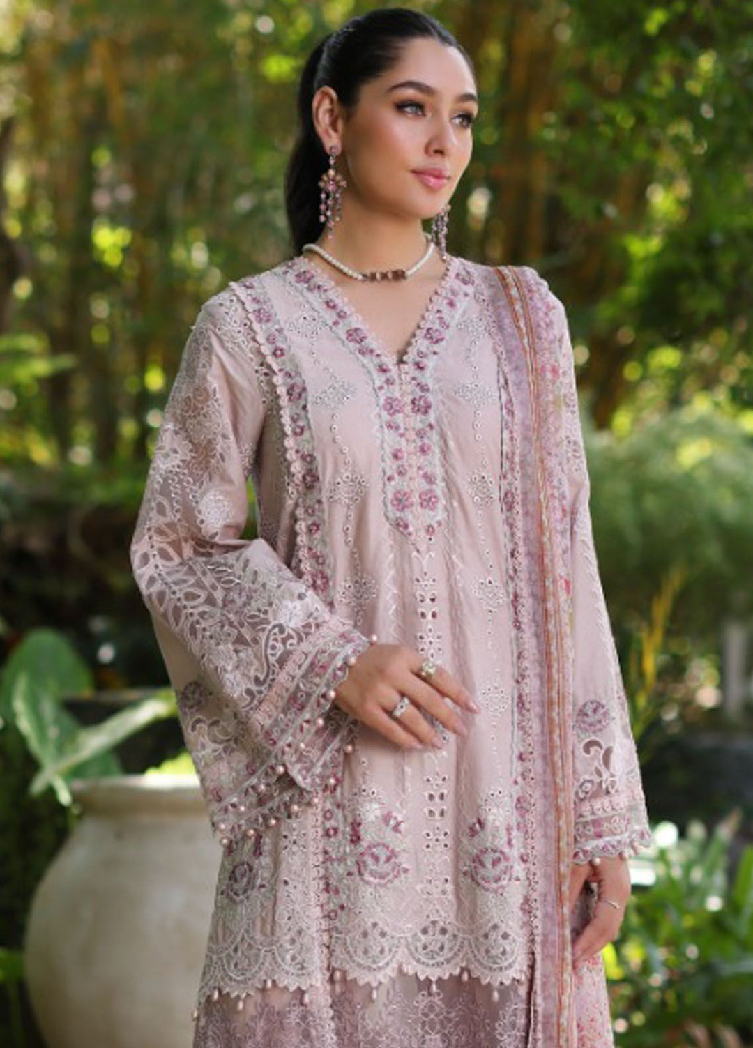 Noor By Saadia Asad Embroidered Lawn Suit Unstitched 3 Piece NSA24C D-3A - Luxury Summer Collection
