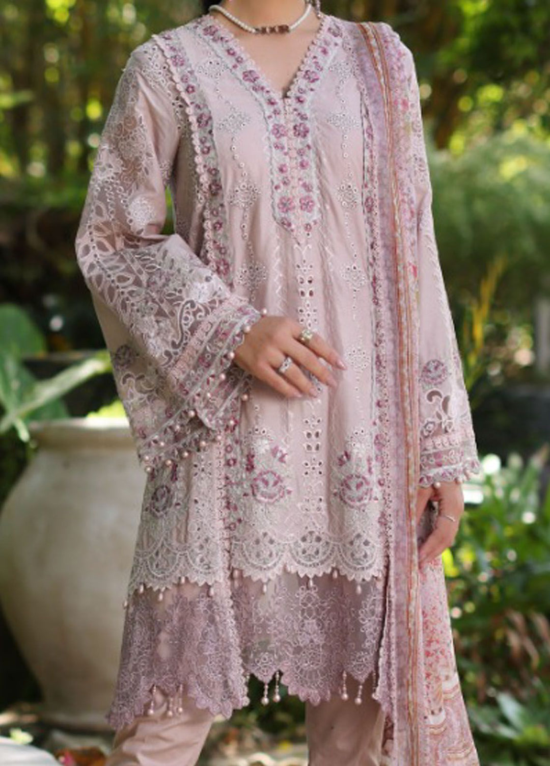 Noor By Saadia Asad Embroidered Lawn Suit Unstitched 3 Piece NSA24C D-3A - Luxury Summer Collection
