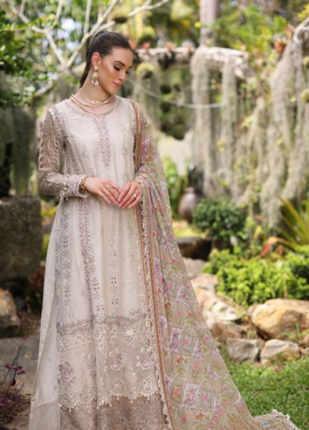 Noor By Saadia Asad Embroidered Lawn Suit Unstitched 3 Piece NSA24C D-3B - Luxury Summer Collection