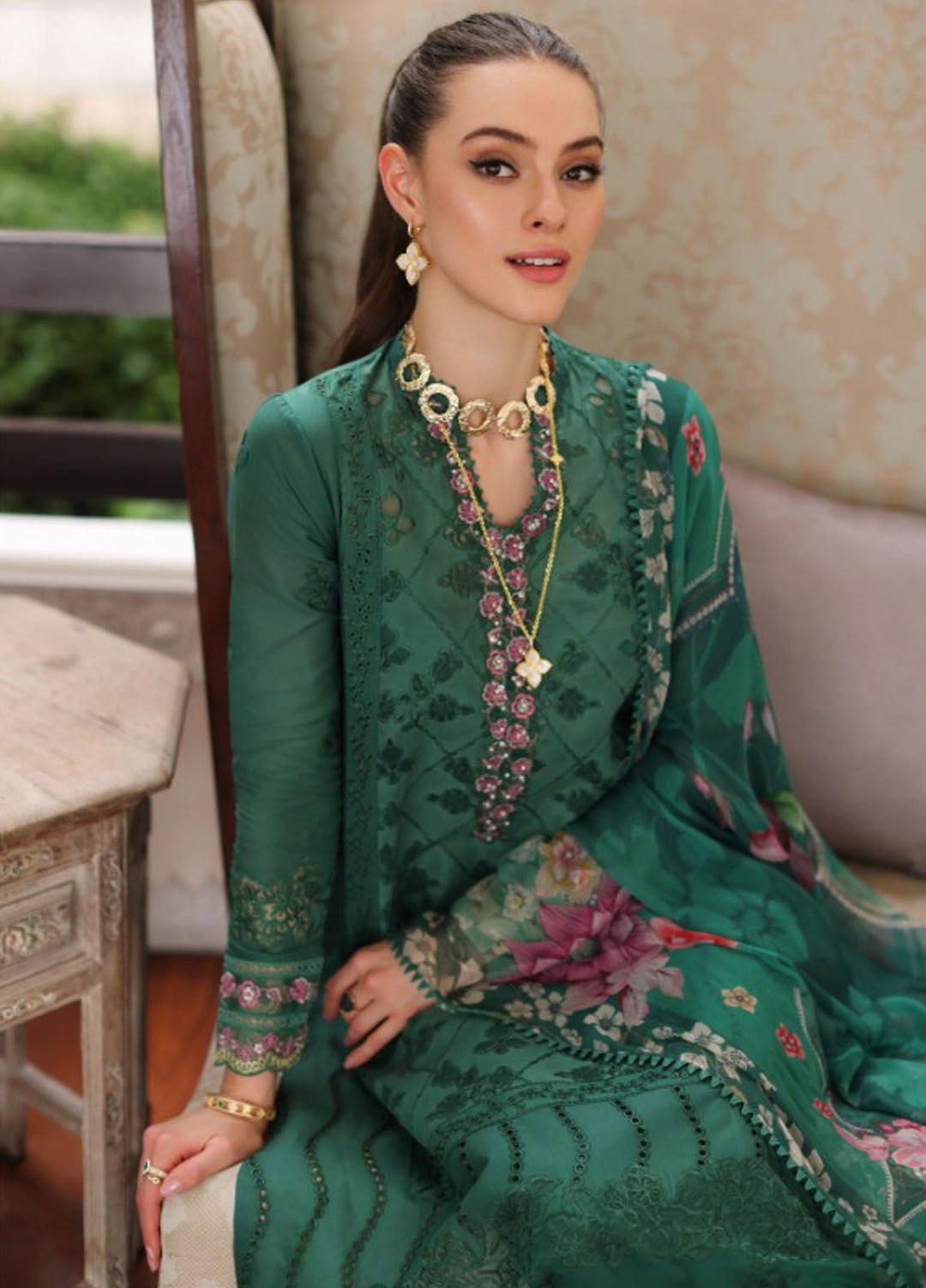 Noor By Saadia Asad Embroidered Lawn Suit Unstitched 3 Piece NSA24C D-4A - Luxury Summer Collection