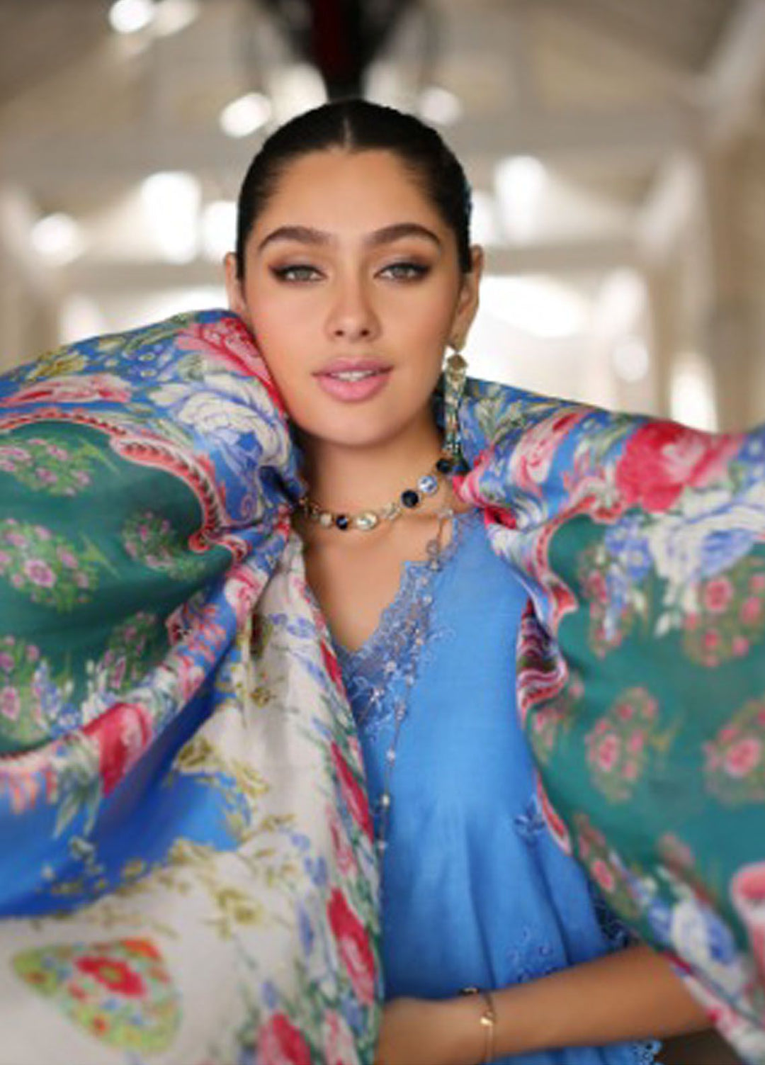 Noor By Saadia Asad Embroidered Lawn Suit Unstitched 3 Piece NSA24C D-5B - Luxury Summer Collection