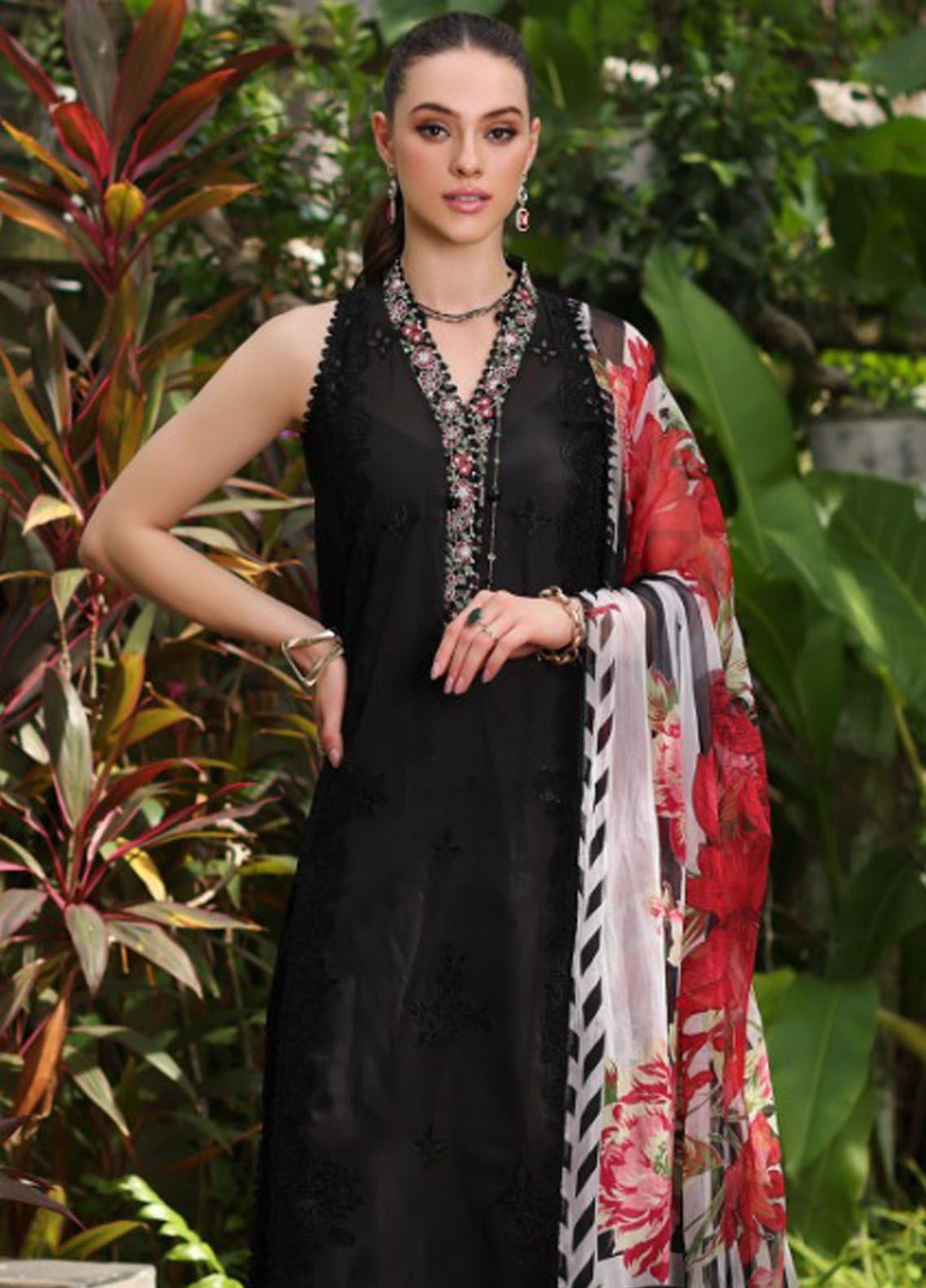 Noor By Saadia Asad Embroidered Lawn Suit Unstitched 3 Piece NSA24C D-6A - Luxury Summer Collection