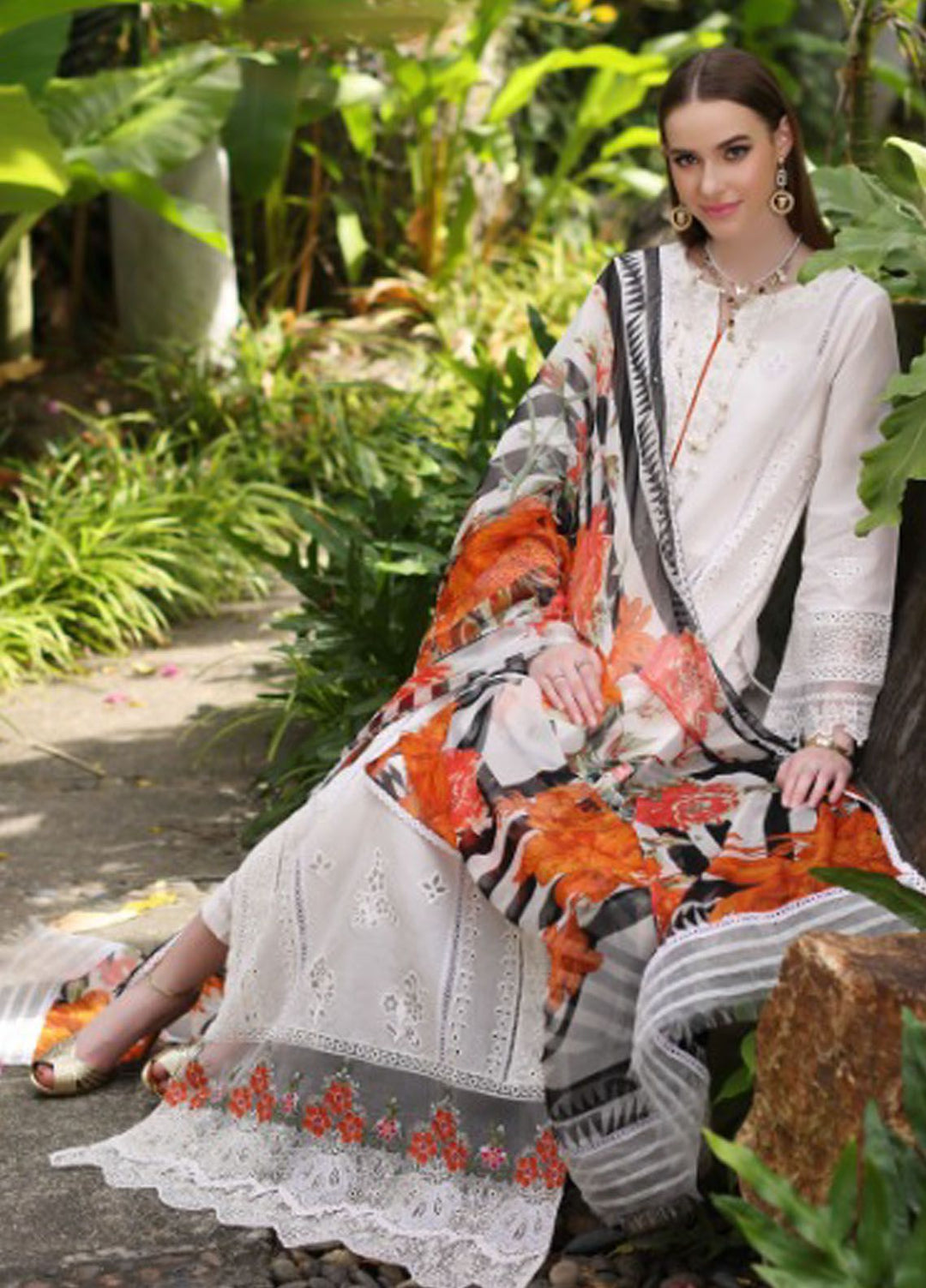 Noor By Saadia Asad Embroidered Lawn Suit Unstitched 3 Piece NSA24C D-6B - Luxury Summer Collection