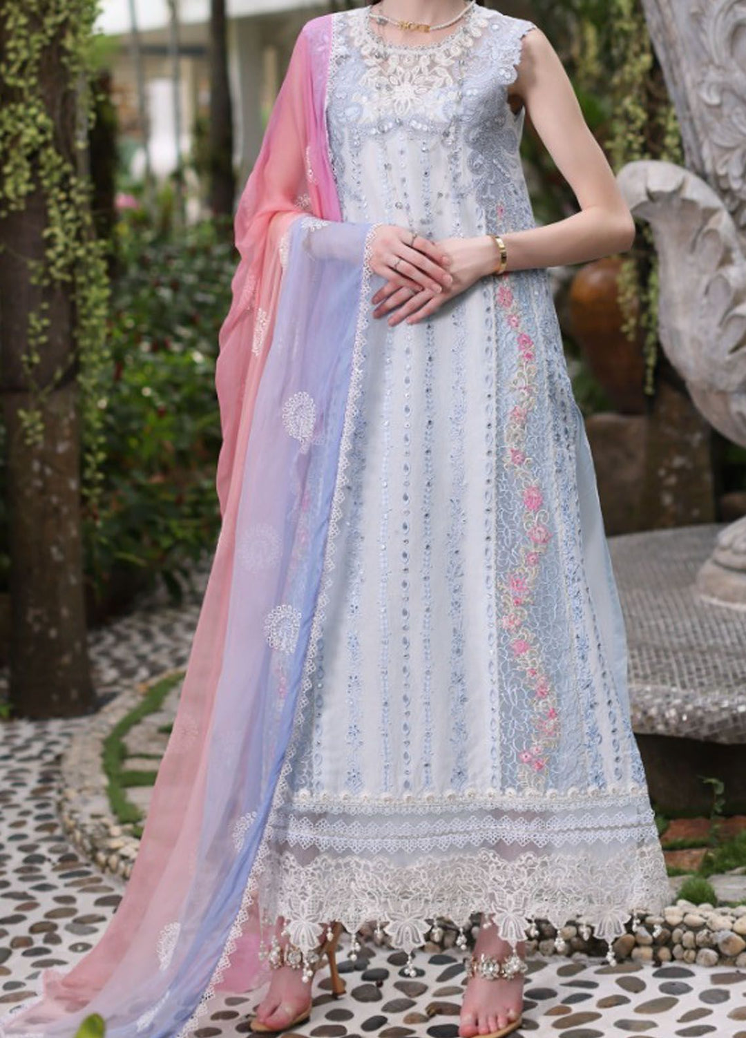Noor By Saadia Asad Embroidered Lawn Suit Unstitched 3 Piece NSA24C D-7A - Luxury Summer Collection