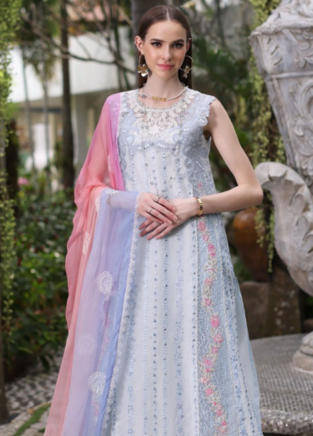 Noor By Saadia Asad Embroidered Lawn Suit Unstitched 3 Piece NSA24C D-7A - Luxury Summer Collection