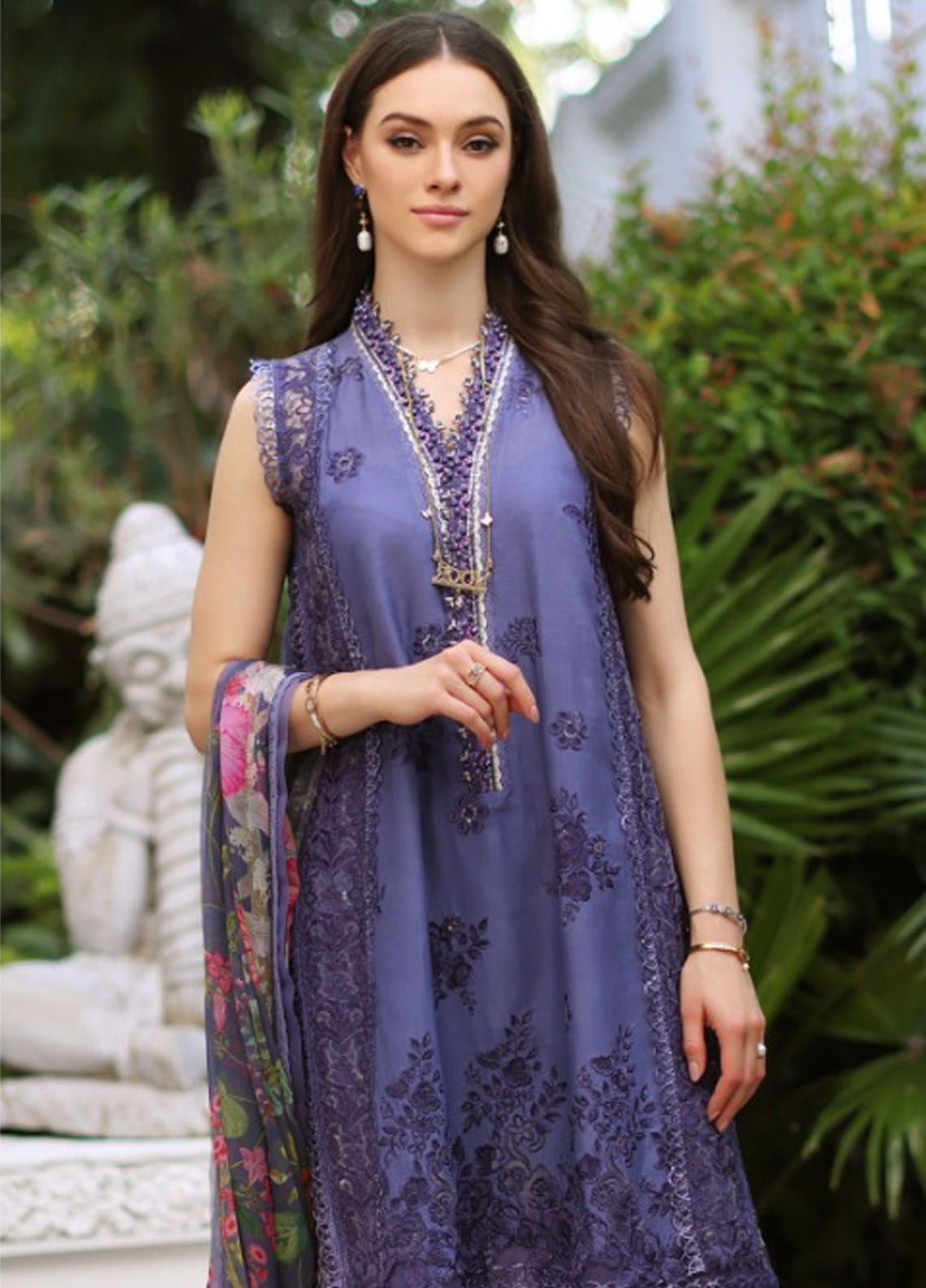 Noor By Saadia Asad Embroidered Lawn Suit Unstitched 3 Piece NSA24C D-8A - Luxury Summer Collection