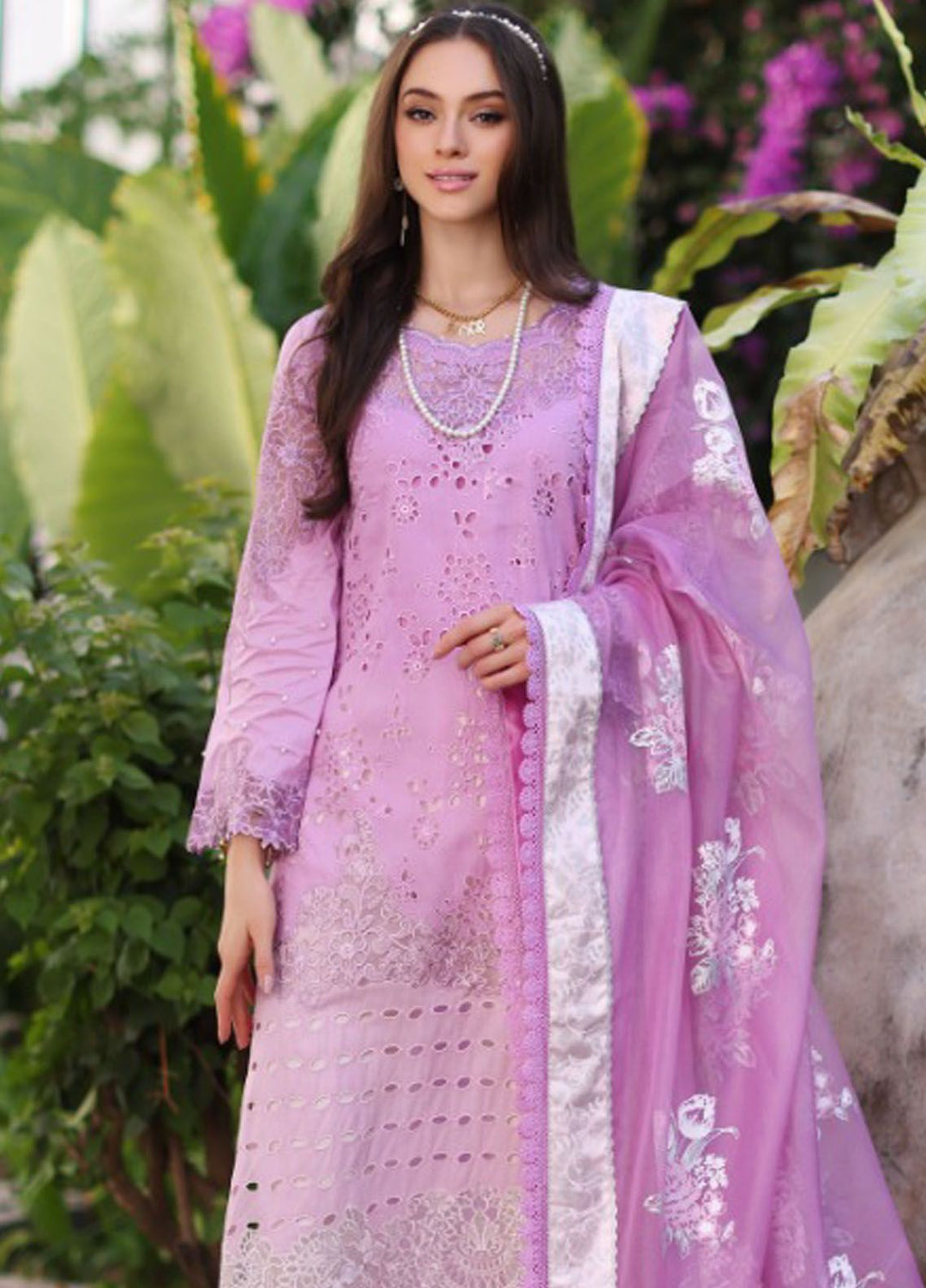 Noor By Saadia Asad Embroidered Lawn Suit Unstitched 3 Piece NSA24C D-9A - Luxury Summer Collection