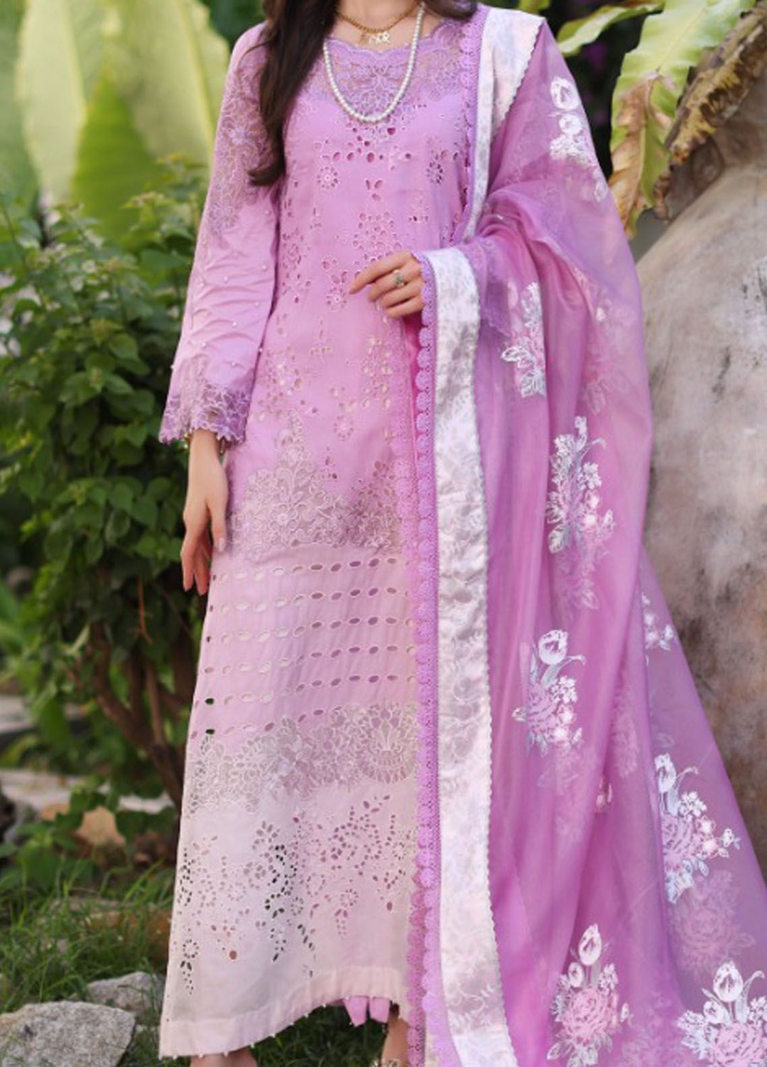 Noor By Saadia Asad Embroidered Lawn Suit Unstitched 3 Piece NSA24C D-9A - Luxury Summer Collection