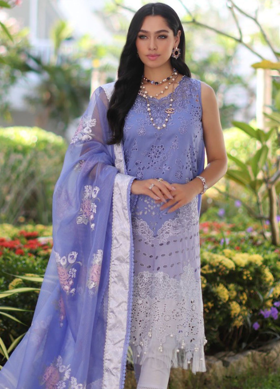 Noor By Saadia Asad Embroidered Lawn Suit Unstitched 3 Piece NSA24C D-9B - Luxury Summer Collection