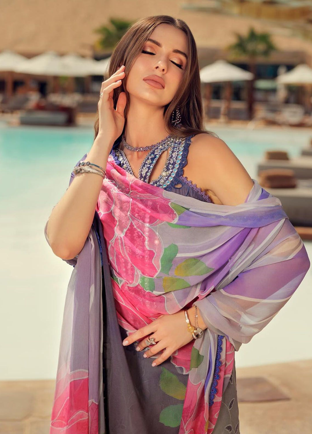 Noor by Saadia Asad Embroidered Lawn Suit Unstitched 3 Piece NSA24E D3 - Summer Collection