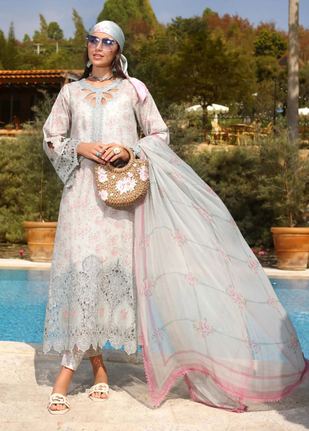 Noor by Saadia Asad Embroidered Lawn Suit Unstitched 3 Piece NSA25LC D-7 B - Summer Collection