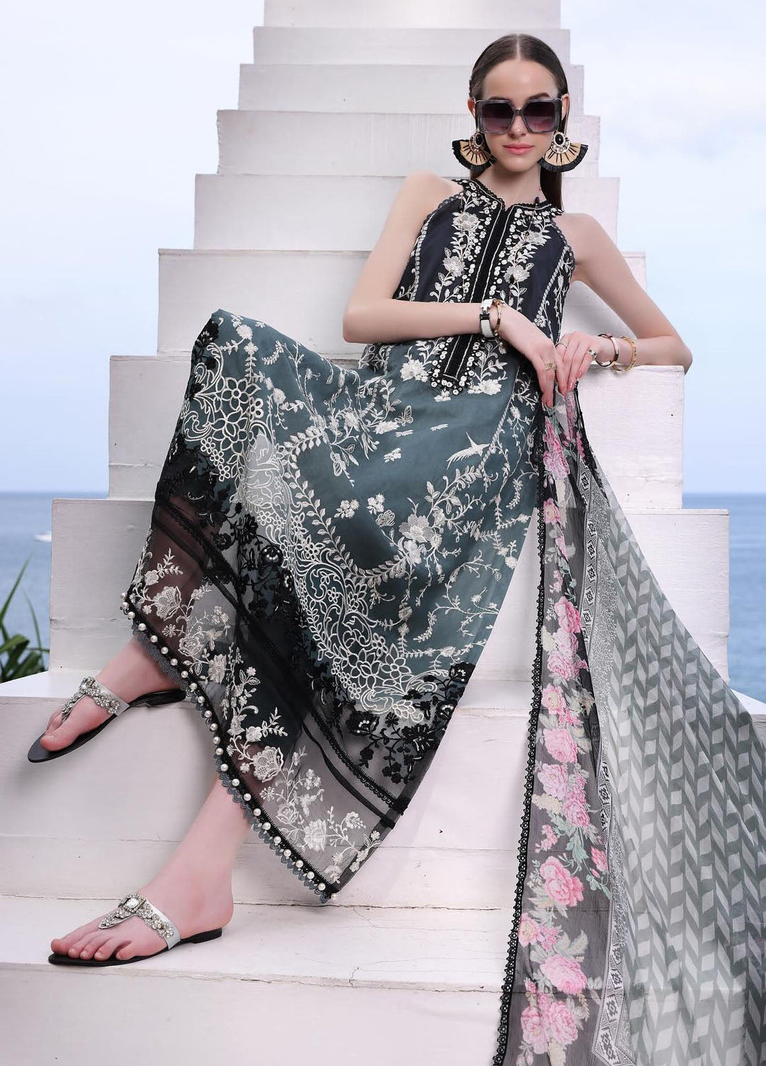 Noor by Saadia Asad Embroidered Lawn Suits Unstitched 3 Piece NSA24LP D2-B - Summer Collection