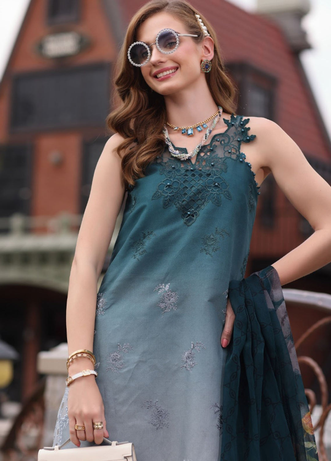 Noor by Saadia Asad Embroidered Lawn Suits Unstitched 3 Piece NSA25EC D-10 - Summer Collection