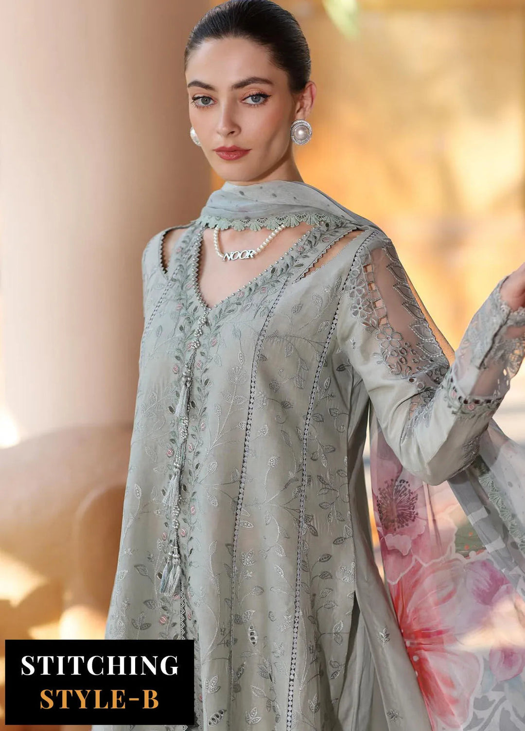 Noor by Saadia Asad Embroidered Lawn Suits Unstitched 3 Piece NSA25EL D1A - Summer Collection