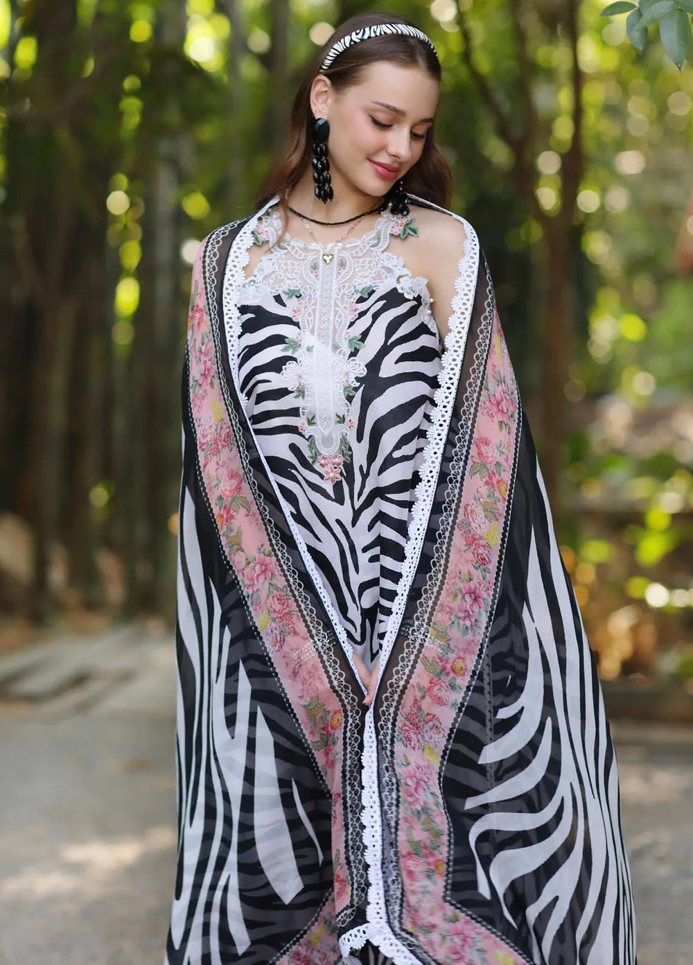 Noor by Saadia Asad Embroidered Lawn Suits Unstitched 3 Piece NSA25EP D1-B - Summer Collection