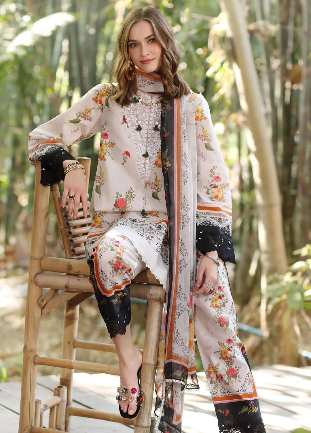 Noor by Saadia Asad Embroidered Lawn Suits Unstitched 3 Piece NSA25EP D4-B - Summer Collection